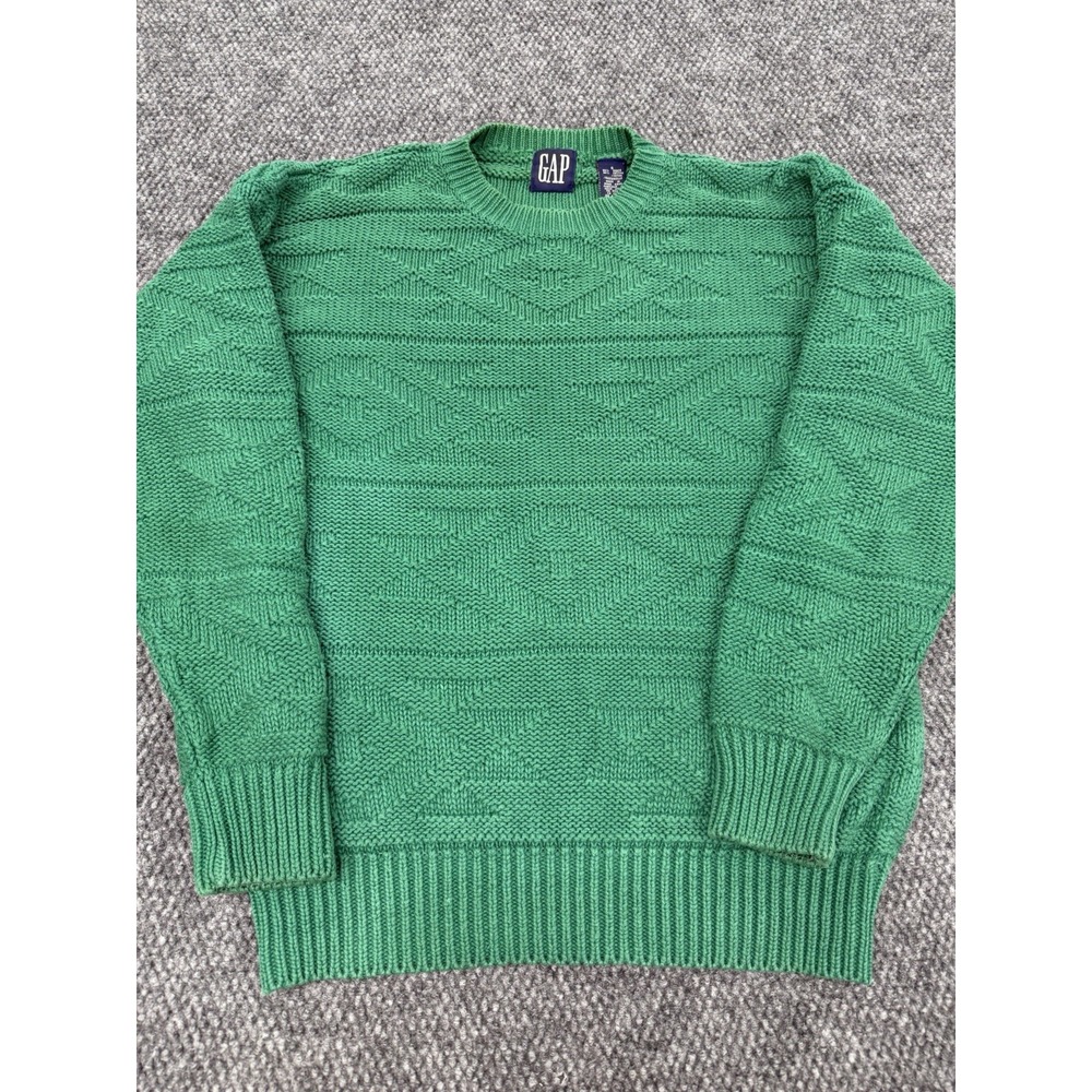 Vintage GAP Size Small Heavy Chunky Geometric Aztec Knit Sweater Fisherman Ramie